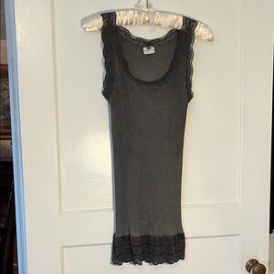 Nile European Gray Lace Trim Layering Tank Top made of silk and cotton